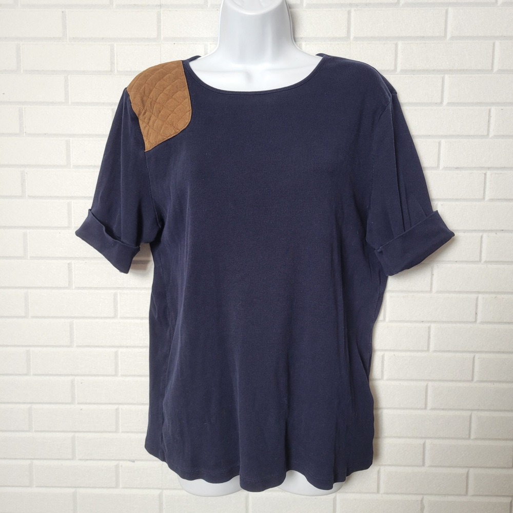 Vtg 90s Lauren Ralph Lauren Shooting Shirt 2X Navy Blue Brown Equestrian Country